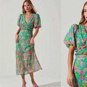 ESPERANZA FLORAL PUFF SLEEVE MIDI DRESS - medium - ASTR THE LABEL
